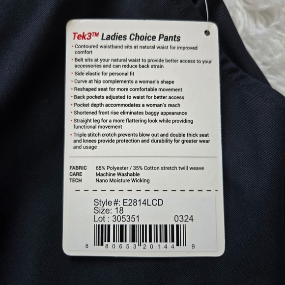 Elbeco Tek3 Ladies Choice Pants. Black. Size 18. New. - Picture 9 of 9